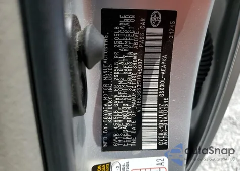 2005 Toyota Avalon Xl из США, поврежденный, VIN 4T1BK36B35U049007